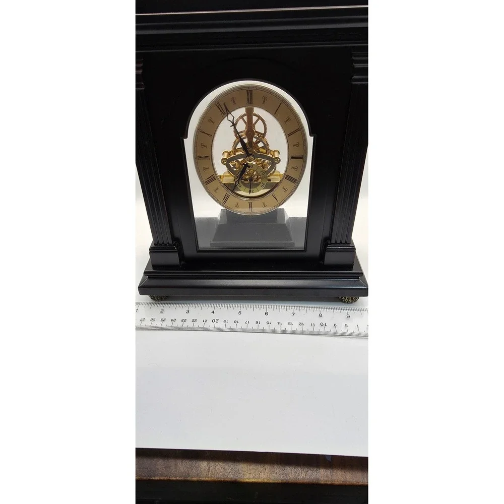Bombay Company Skeleton Mantle Clock Dark Wood Glass Case Roman Numerals 2004